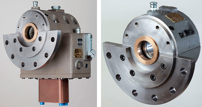 Images 1 (left) & 2 (right). Image 1 shows a non-drive end combined thrust and journal bearing assembly, while Image 2 shows a drive end journal bearing.