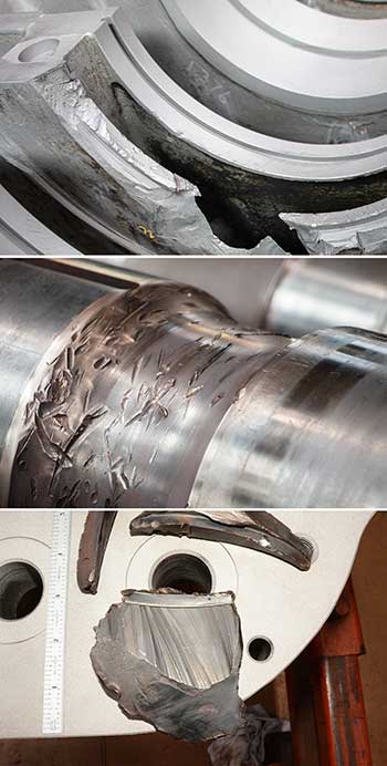 A wide range of damage was uncovered throughout the pump’s internal components. (Images courtesy of Hydro, Inc.)