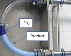 Simplified model of a pig traveling through piping (Image courtesy of Hygienic Pigging Systems)